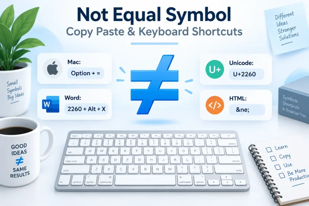 Not Equal Symbol (≠) Copy Paste & Keyboard Shortcuts